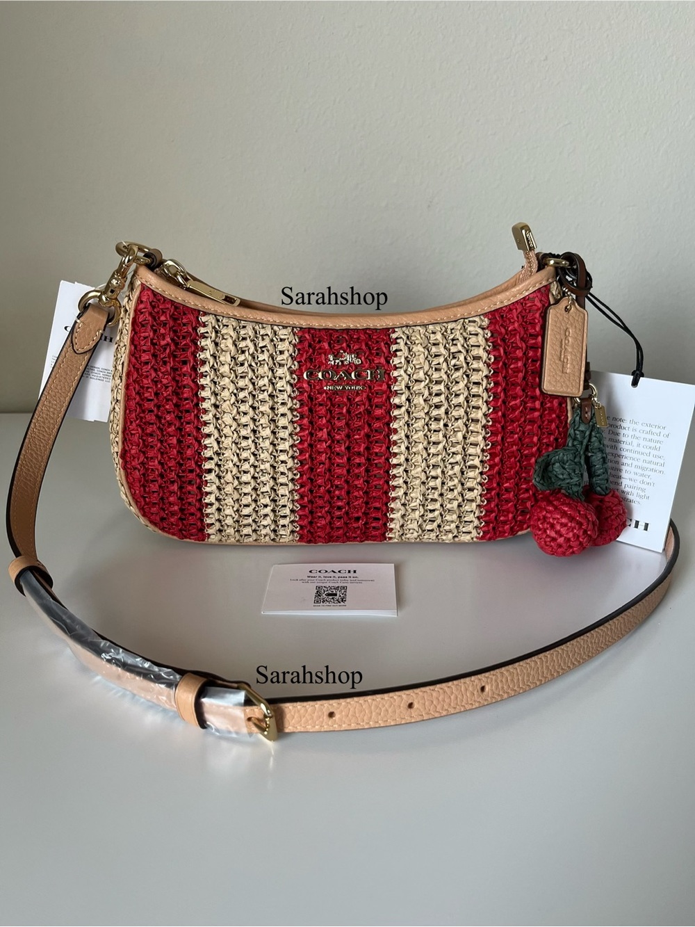 ✅Coach Teri Shoulder Bag With Stripes And Charm - Picture 2 of 13